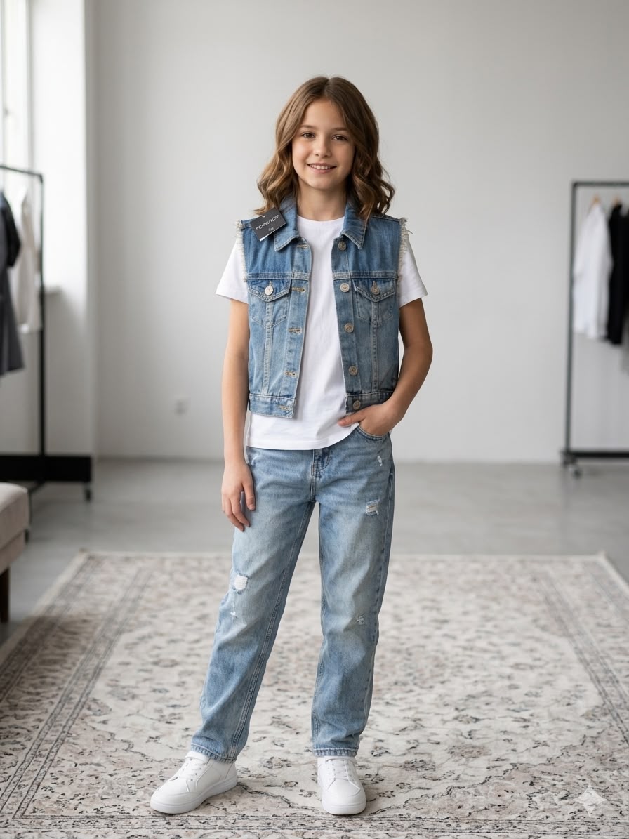 Gilet Jean Franges Fille