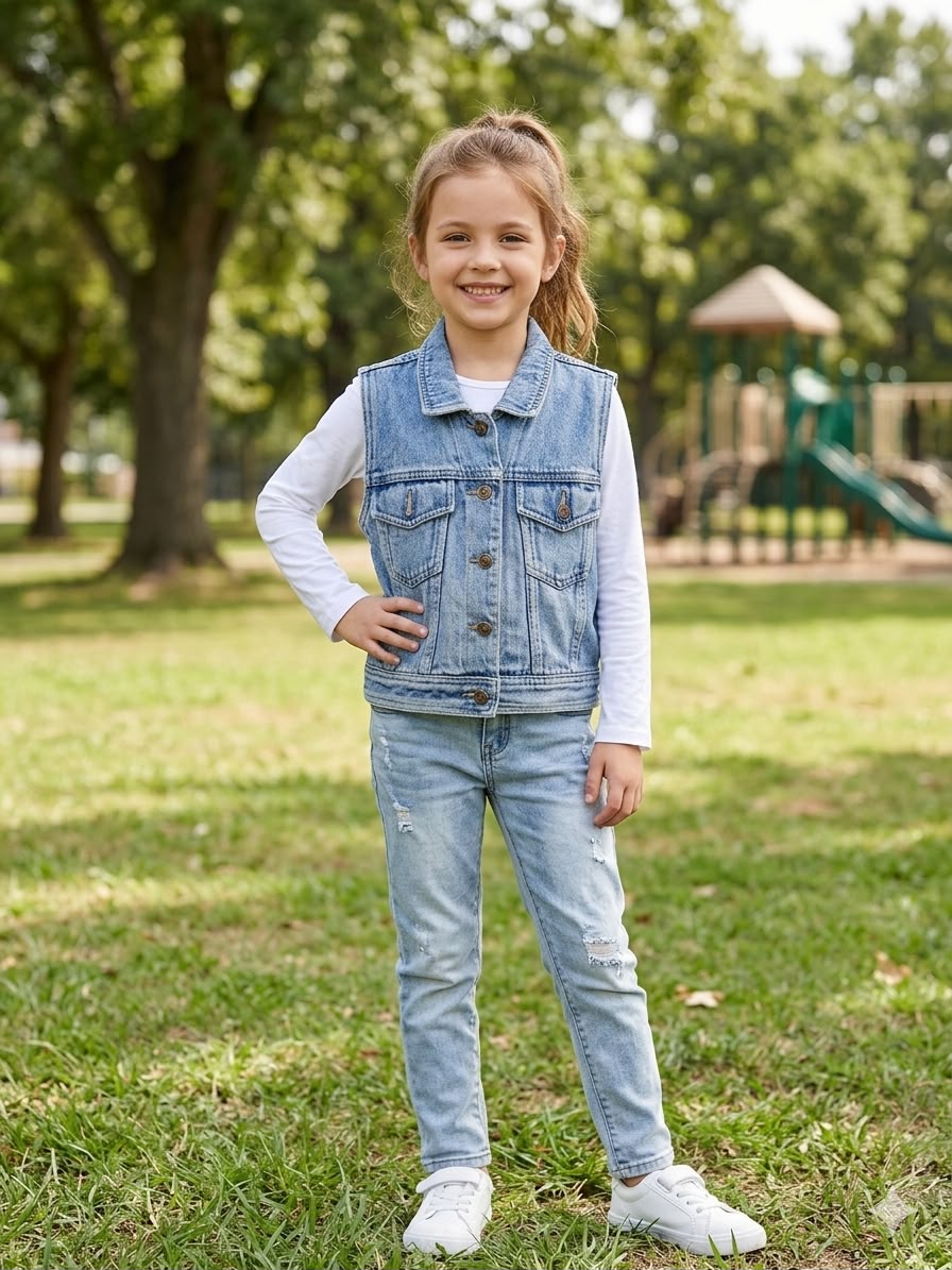 Gilet Jean Délavé Fille