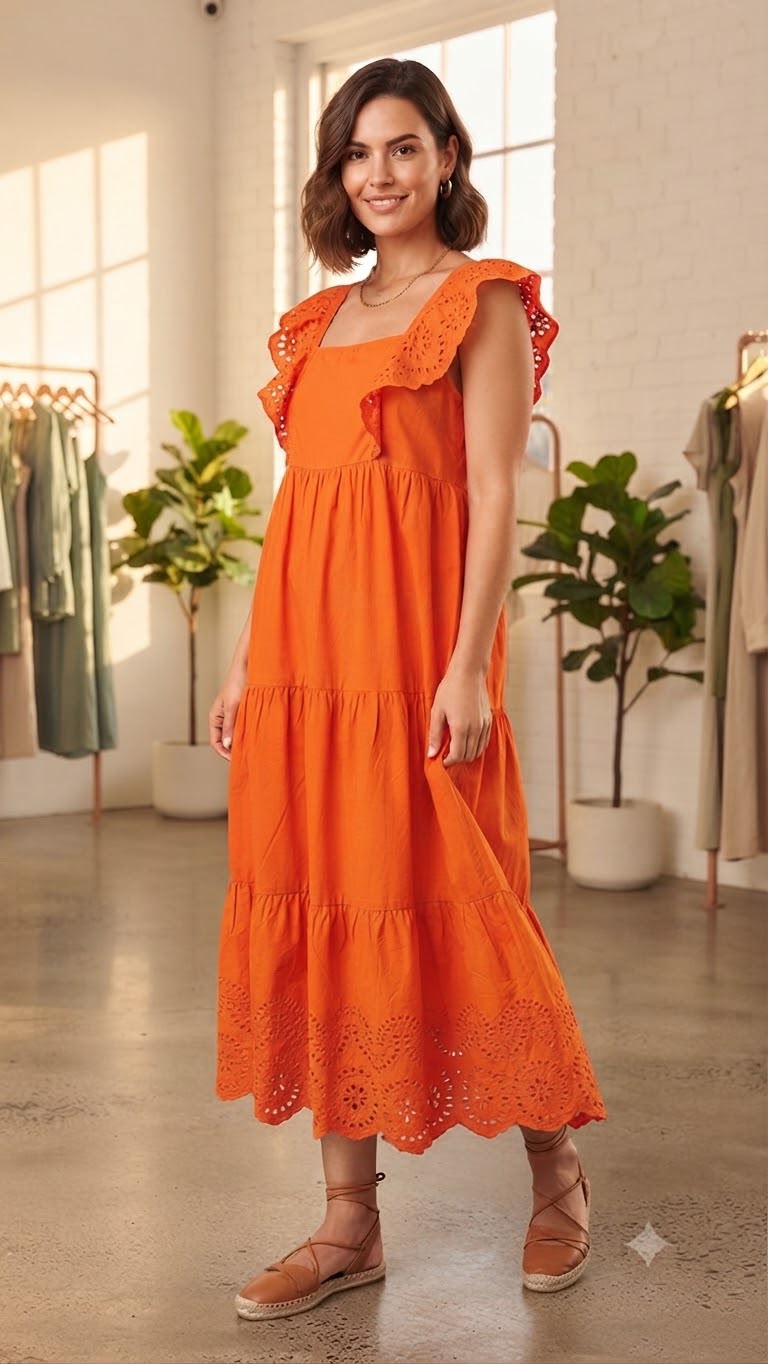 Robe Orange Brodée